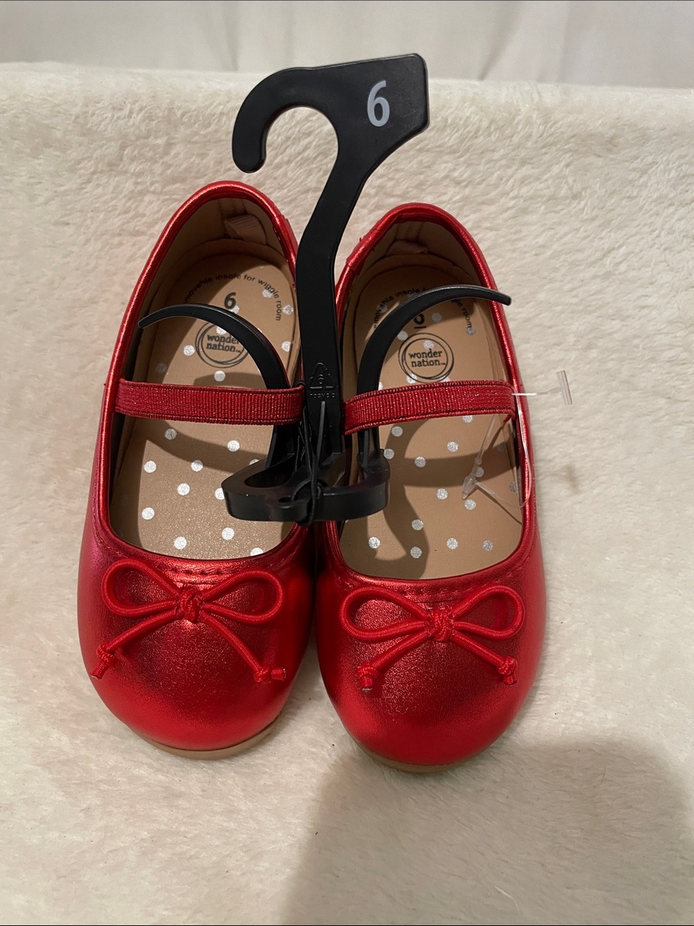 wonder nation Shiny Red Girls' Mary Jane Flats with Bow